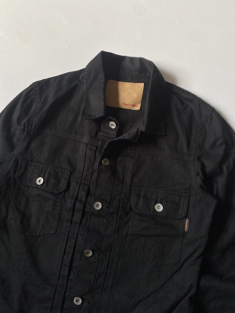 Vintage Purple & Yellow Type-II Denim Jacket (Category: Coats, Jackets and Outerwear) located in Baguio. Submitted by archival.store (Listing ID 1445444670, Image 3). Description: Size tagged: Issue:none Width: 20 Length:25 Shoulder:16.5 Sleeve: 24 Mine:990.
