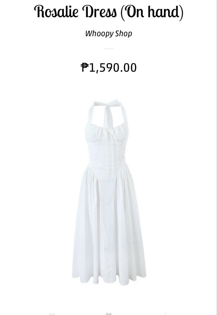 Whoopy clothing white dress (Category: Dresses) located in Cainta. Submitted by sati_vaaa (Listing ID 1445535872, Image 1). Description: Used only once. Bought for 1590 plus shipping, selling for only 1k. Fits small to medium.