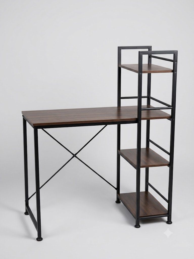 Wooden study work desk table with shelves / partition (Category: Tables & Sets) located in San Juan City. Submitted by transloucent12 (Listing ID 1445578851, Image 1). Description: Customer to shoulder shipping. Binondo area pick up with peelable table sticker cover Photos for sizes. No issue, not abused (may plastic cover to dati so wala masyadong gasgas if meron man) Rfs: need to upgrade for work.