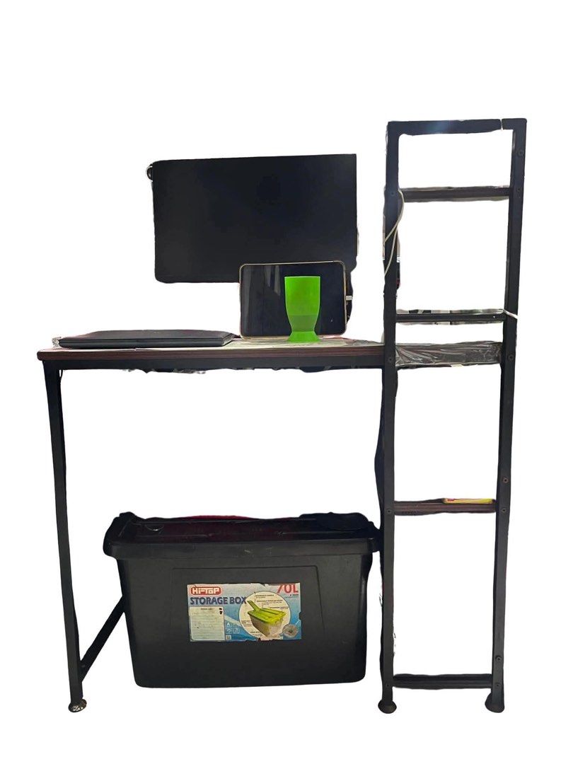 Wooden study work desk table with shelves / partition (Category: Tables & Sets) located in San Juan City. Submitted by transloucent12 (Listing ID 1445578851, Image 2). Description: Customer to shoulder shipping. Binondo area pick up with peelable table sticker cover Photos for sizes. No issue, not abused (may plastic cover to dati so wala masyadong gasgas if meron man) Rfs: need to upgrade for work.