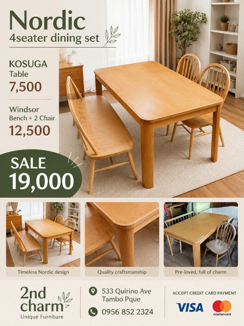 2nd hand Windsor 4 seater dining set: KOSUGA Table + bench + 2chair 4pcs solid wood set (Category: Chairs) located in Paranaque City. Submitted by feybelhaft (Listing ID 1445669637, Image 1). Description: 💳 𝐌𝐨𝐝𝐞 𝐨𝐟 𝐏𝐚𝐲𝐦𝐞𝐧𝐭 ✅ QR Ph Credit Card ✅️ GCash ✅ BDO Bank Transfer ✅ BPI Bank Transfer 📍 𝙋𝙖𝙮𝙢𝙚𝙣𝙩 𝙞𝙨 𝙢𝙖𝙙𝙚 𝙪𝙥𝙤𝙣 𝙥𝙞𝙘𝙠-𝙪𝙥 𝙛𝙧𝙤𝙢 𝙪𝙨..