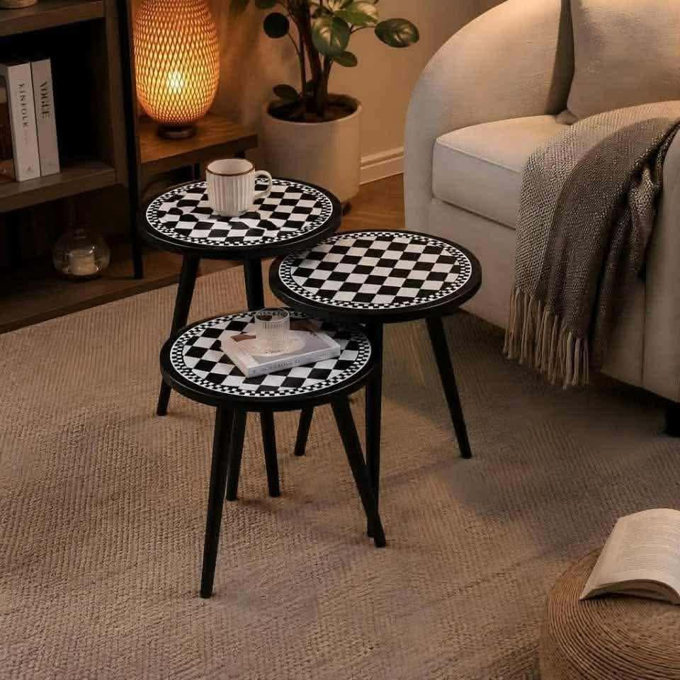 3-piece Nesting Coffee Table Set (Category: Tables & Sets) located in Manila. Submitted by dolorchris69891 (Listing ID 1445620298, Image 3). Description: 3-piece Nesting Coffee Table Set Brown top/ White top - 3,500 Checkered top - 3,700 All Black - 3,800.