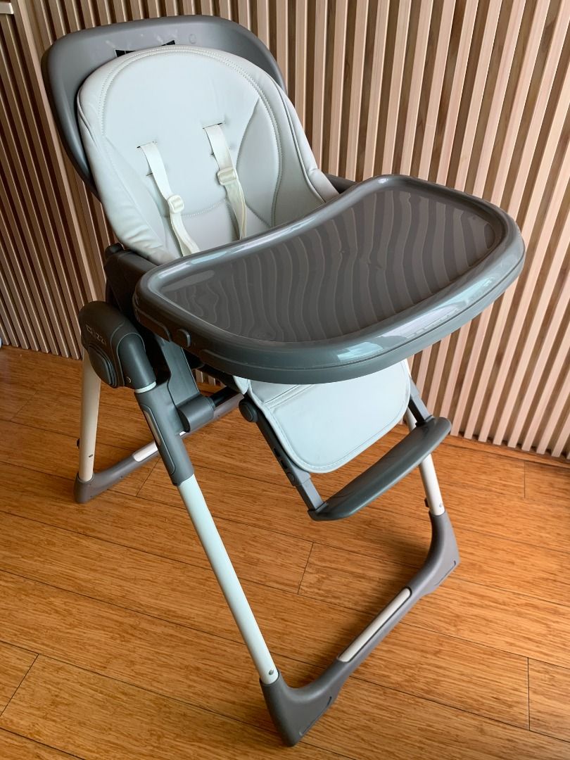Akeeva Cozzi Highchair Gray (Replaced Leather) (Category: Baby High Chairs) located in Quezon City. Submitted by garagesalehomecafe (Listing ID 1438514585, Image 2). Description: Last price posted - 5 point harness - 5 recline position - 6 position height adjustment - suitable from 6 months - double (removable) tray - easy fold compact system - adjustable leg rest and foot rest - has wheels for easy movement rfs : outgrown no known issues, signs 