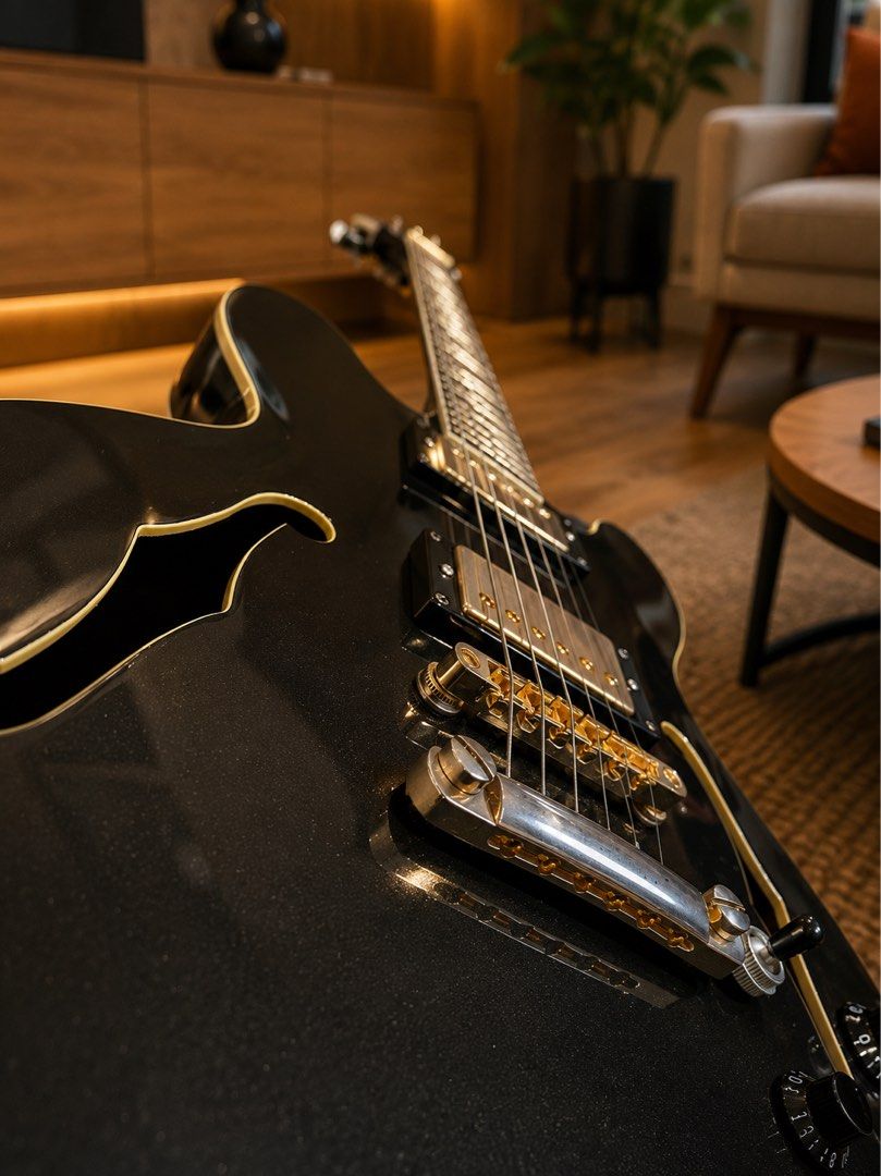 RJ39 - ES339 Guitar (Category: Musical Instruments) located in Makati City. Submitted by crankncoph (Listing ID 1445743935, Image 2). Description: FOR SALE:Pre-loved ES-339(small version of 335) Price: ₱15,000 only History: This guitar was originally pre-ordered from RJ Guitars and has been set up for optimal playability. It has been upgraded with vintage-style Deluxe Kluson tuners(3x3)(Gibson replacement tuners) ordered from ebay, yeaaaarrrrs ag