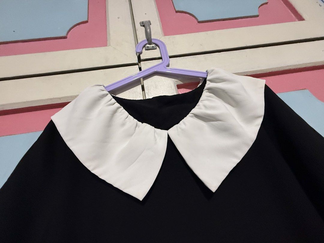 Black Dress with White Peter Pan Collar (Category: Dresses) located in Manila. Submitted by prelovedbyshai_116 (Listing ID 1445631598, Image 2). Description: - Simple black dress - Adorable white Peter Pan collar - Short sleeves - Fabric with a nice drape - Versatile for casual or dressed-up occasions - Easy to accessorize -Fits medium.