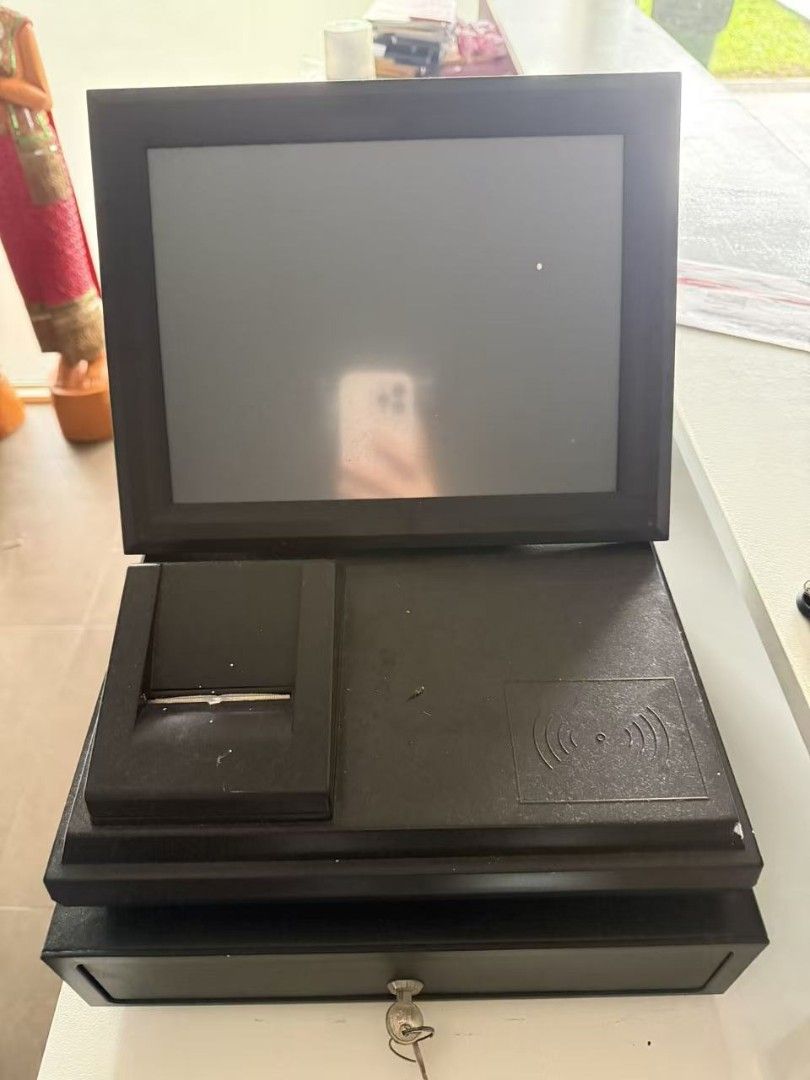 Black POS System with Screen and Cash Drawer490964528378695680