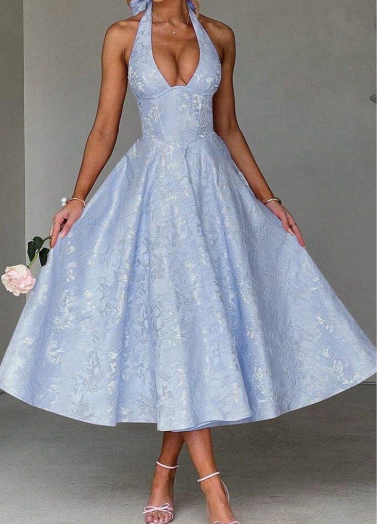 Blue Midi Formal Dress Elegant Halter Long (Category: Dresses) located in Tarlac. Submitted by yukitaroo (Listing ID 1445725031, Image 2). Description: - 25-27 inch waistline - 33-34 inch bust.