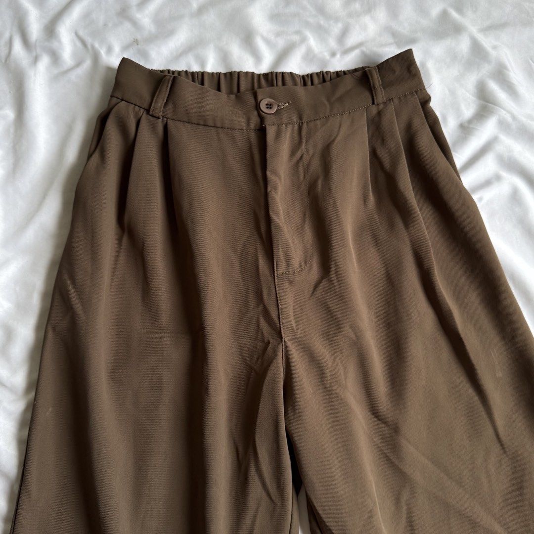 Chocolate Brown Wide Leg Trousers (Category: Other Bottoms) located in Santa Rosa. Submitted by ceyllective (Listing ID 1445726787, Image 3). Description: garterized fit up to 28 waistline :) .