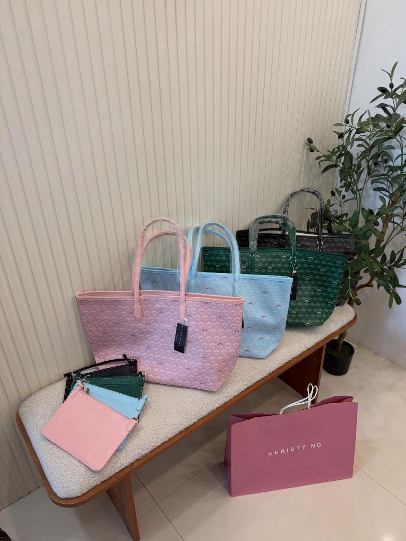 Christy Ng Tote Bag with Pouch - Multiple Colors (Category: Tote Bags) located in Baguio. Submitted by ayreesh_meyyy (Listing ID 1445691112, Image 3). Description: - Set includes Christy Ng tote bag and matching pouch. - Available colors: Pink, Light Blue, Dark Green, Black. - Ideal for everyday use and travel. - Get yours now!.