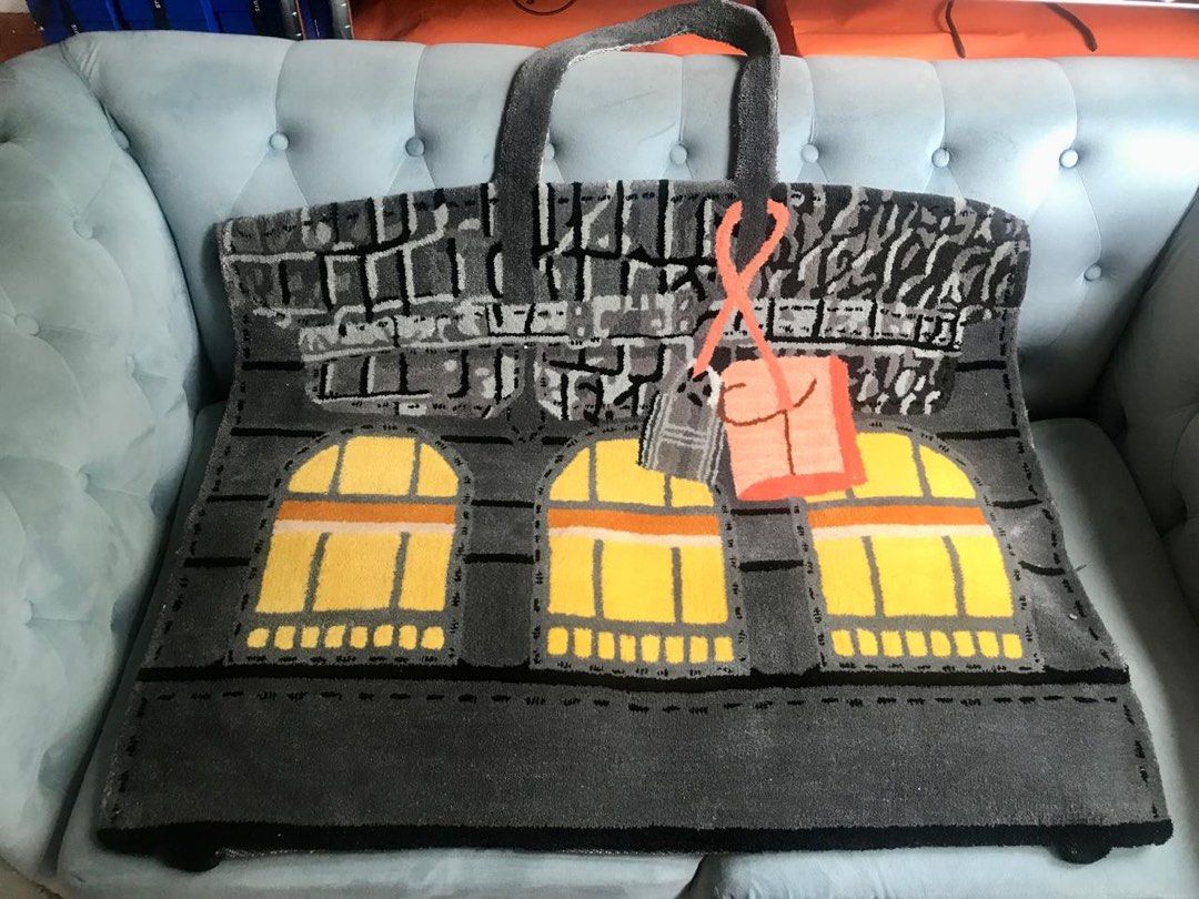 Customized Rug inspired by Hermes Faubourg Birkin Bag (Category: Carpets, Mats & Flooring) located in Taguig. Submitted by zhuluxeitems (Listing ID 1445649788, Image 2). Description: Like New Condition, used as store decor only. Hermès rug recreates the limited edition Faubourg Birkin Bag. Width : 38.5 inches Length: 30 inches Pick ul BGC Taguig .