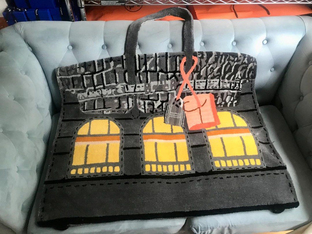 Customized Rug inspired by Hermes Faubourg Birkin Bag (Category: Carpets, Mats & Flooring) located in Taguig. Submitted by zhuluxeitems (Listing ID 1445649788, Image 3). Description: Like New Condition, used as store decor only. Hermès rug recreates the limited edition Faubourg Birkin Bag. Width : 38.5 inches Length: 30 inches Pick ul BGC Taguig .