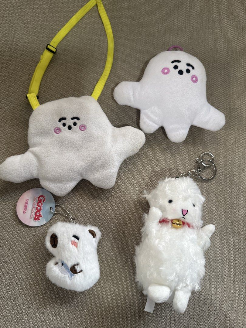 Cute Ghost, Sheep, and Bear Plushie Keychains & Bag Charm (Category: Plushies & Soft Toys) located in Cainta. Submitted by shopbyyna (Listing ID 1445631024, Image 1). Description: - Set of 4 adorable plushies - Includes 2 cute ghost plushies - One ghost plushie features a yellow strap, usable as a small bag or charm - Comes with a fluffy white sheep keychain with a bell - Also includes a white bear plushie keychain - All plushies are super soft a