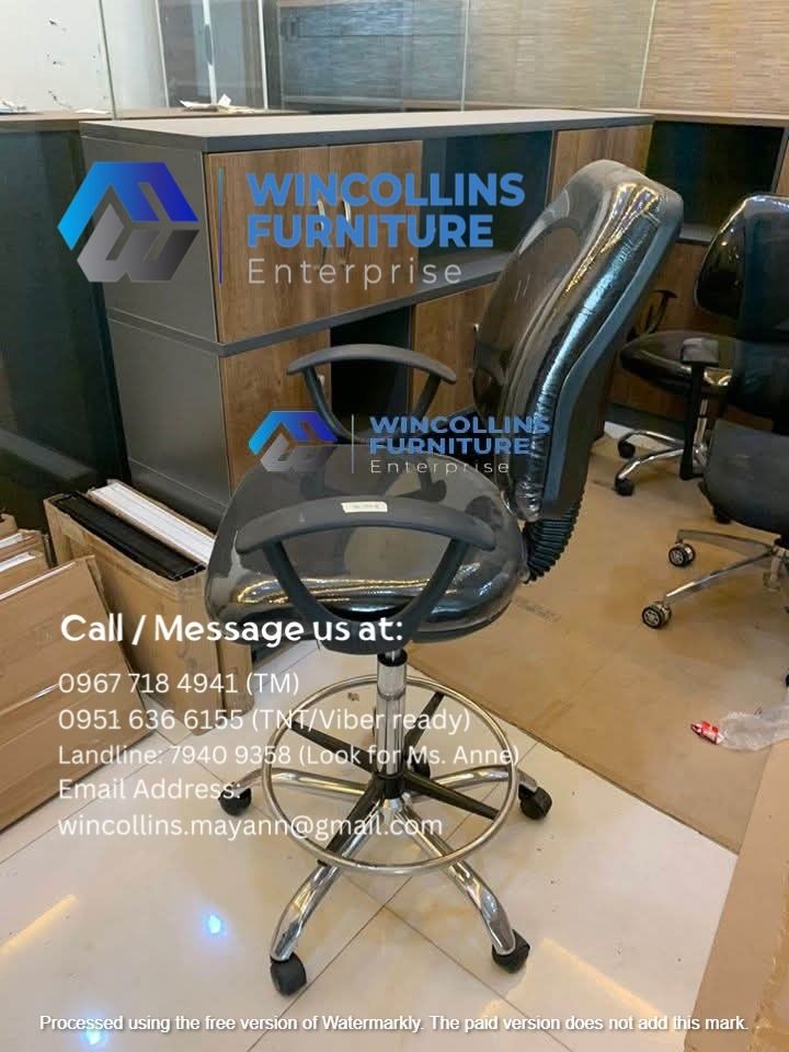 Drafting Chair / Teller Chair / Laboratory Chair (Category: Chairs) located in Quezon City. Submitted by wincocami_ (Listing ID 1445678400, Image 2). Description: Drafting chair in fabric seat rest and back rest with foot rest and star base Color: Black.