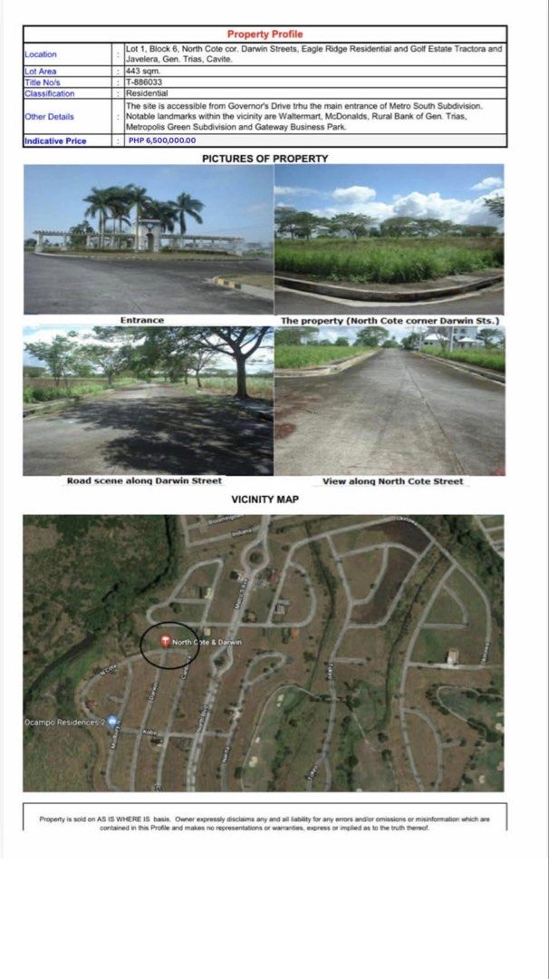 Eagle Ridge Residential and Golf Estate (Category: Lot) located in Quezon City. Submitted by halfofit (Listing ID 1445673061, Image 1). Description: Details posted in the photo. .