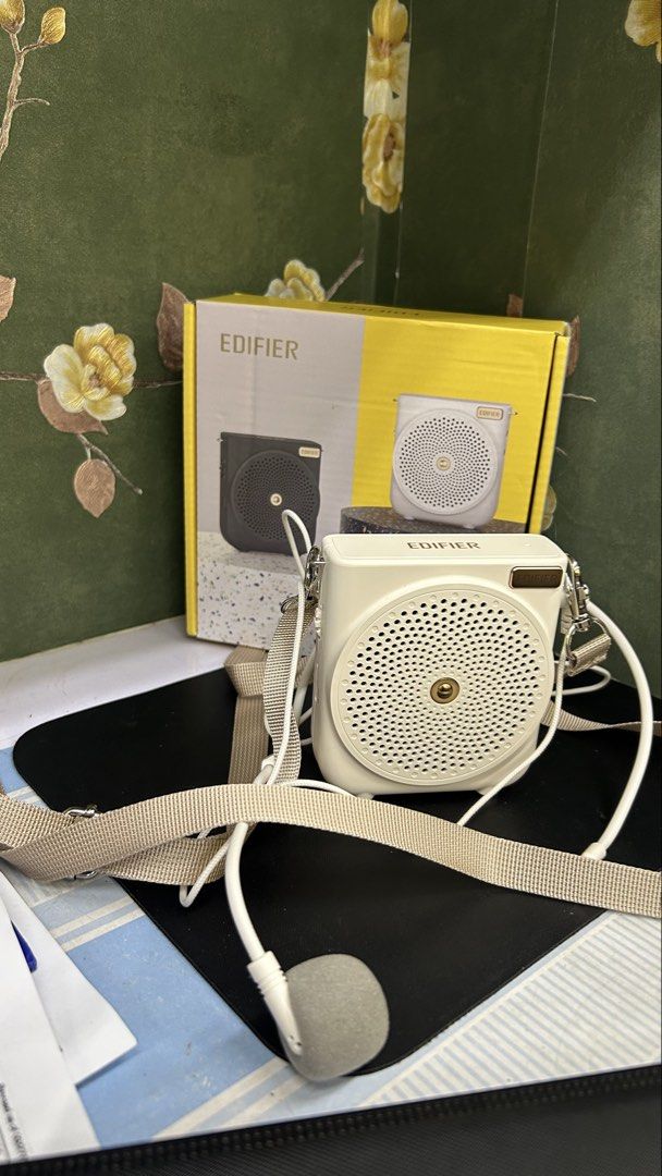 Edifier MF5 Portable Voice Amplifier with Microphone Lapel mic (Category: Soundbars, Speakers & Amplifiers) located in Caloocan City. Submitted by mariasonya (Listing ID 1445792990, Image 1). Description: - Edifier portable voice amplifier - Includes headset microphone and strap - AUX input for added versatility - Ideal for teachers, tour guides, and presentations - Compact and easy to carry - Tested and works well - RFS: Bibili ng color black he
