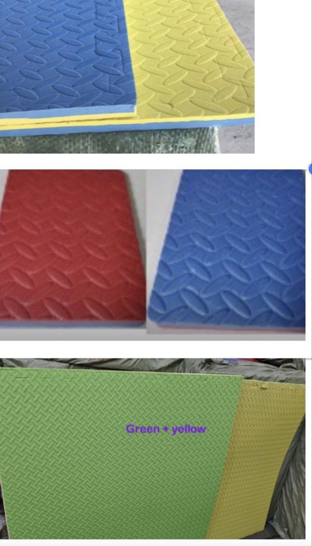 EVA MATS Reversible Blue and Red Interlocking Foam Puzzle Mats (Category: Infant Playtime) located in Quezon City. Submitted by flacko1998 (Listing ID 1445755058, Image 2). Description: 1meter x 1 meter x 2cm Available colors: Blue/white Pink/grey Yellow/blue Red/blue - Interlocking foam puzzle mats - Reversible - Easy to connect for custom coverage - Ideal for playrooms, home gyms, or exercise areas - Durable and simple to clean - Mix and match 