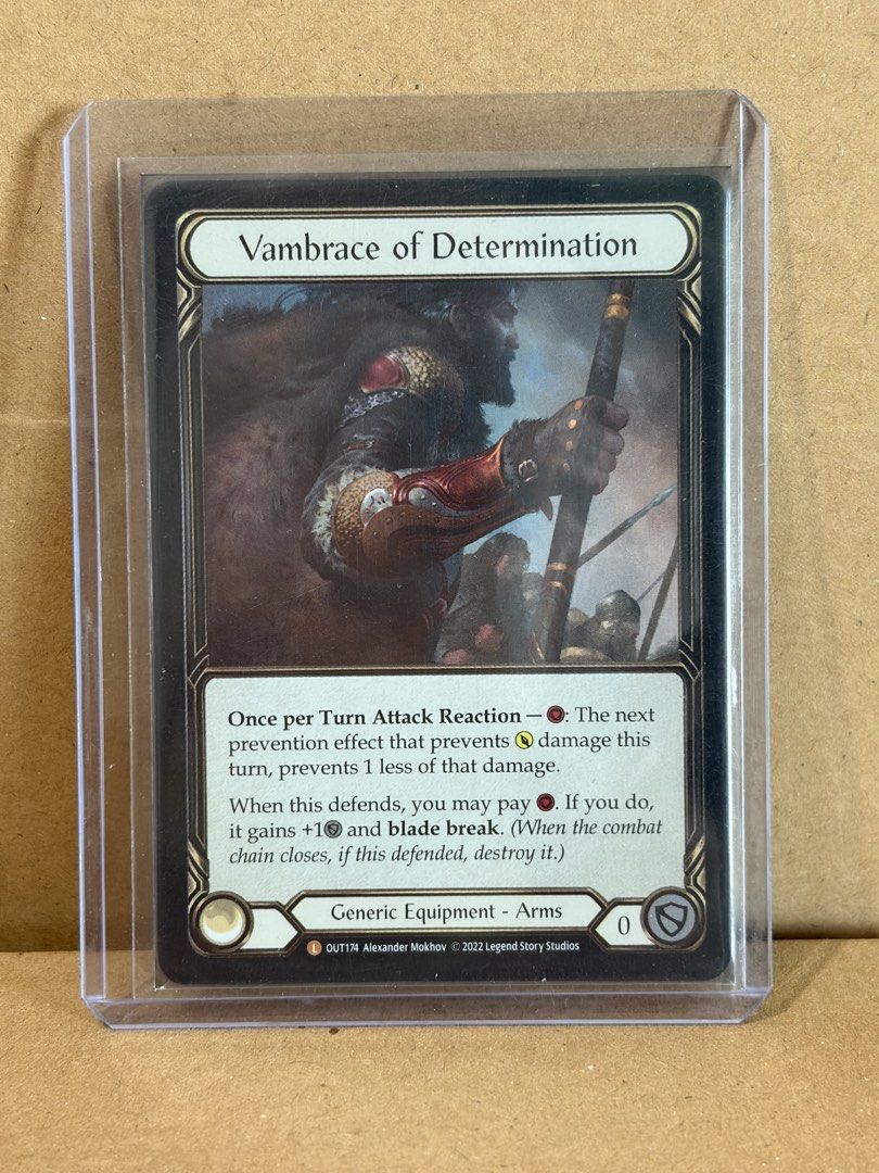 Flesh and Blood TCG - TAKE ALL 2 (Category: Raw Singles) located in Mandaluyong City. Submitted by pawnshops (Listing ID 1445758133, Image 1). Description: - Flesh and Blood TCG Card Set - Includes: Aurum Aegis, Vambrace of Determination - All cards are in protective sleeves - Ideal for Flesh and Blood collectors and players.