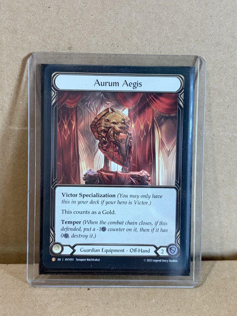 Flesh and Blood TCG - TAKE ALL 2 (Category: Raw Singles) located in Mandaluyong City. Submitted by pawnshops (Listing ID 1445758133, Image 2). Description: - Flesh and Blood TCG Card Set - Includes: Aurum Aegis, Vambrace of Determination - All cards are in protective sleeves - Ideal for Flesh and Blood collectors and players.