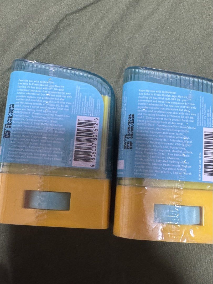 Fresh Jeju Cooling UV Sun Stick (Category: Face Care) located in Quezon City. Submitted by kthvdmd (Listing ID 1445630652, Image 2). Description: ⭕️ near expiry ⭕️ Chexk photo for expiration date Price per piece.