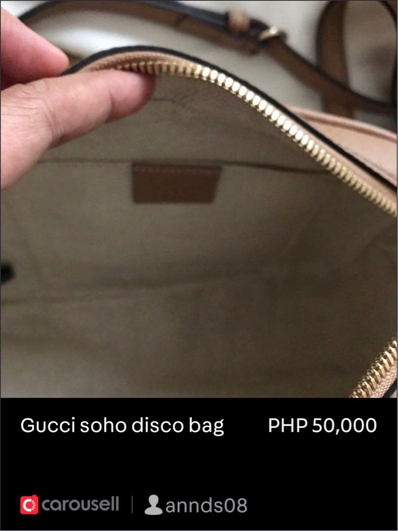 Gucci Soho Disco Bag (Category: Luxury Bags & Wallets) located in Iloilo. Submitted by annds08 (Listing ID 1445649915, Image 2). Description: Authentic Gucci Soho disco bag in Rose beige color, comes with complete inclusion carried only once. Like new. Made and purchased in Italy. .