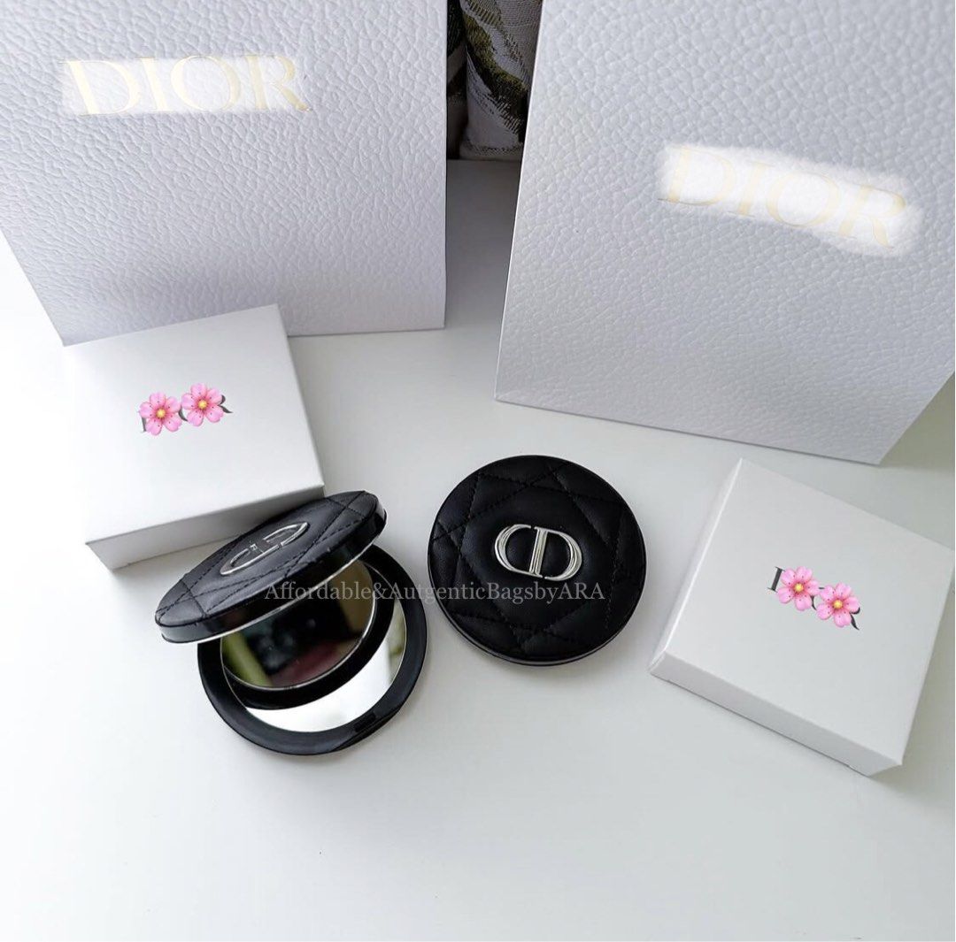 GWP DIOR QUILTED COMPACT MIRROR (Category: Makeup) located in Daet. Submitted by ecassenluxuries (Listing ID 1445682411, Image 2). Description: 📌 FIXED PRICE ALREADY 📍 LALAMOVE READY ▫️Adorable Pink & Black Color Dior compact mirror ▫️Features elegant quilted design with iconic CD logo ▫️Includes two mirrors for convenient use ▫️Compact and portable, ideal for touch-ups anywhere ▫️Perfectly sized to fit in any handbag ▫️Comes with Original Box 