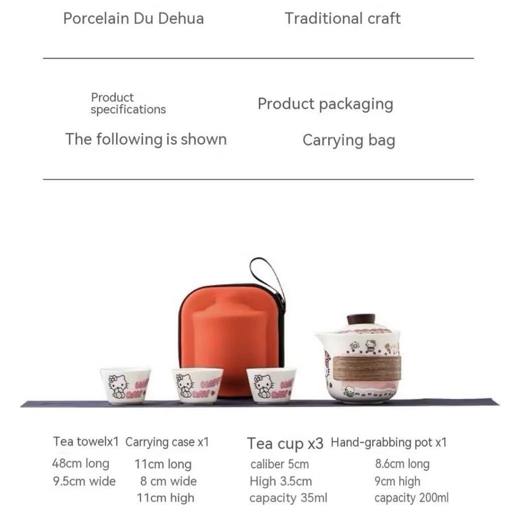 Hello Kitty ceramic tea set with case (Category: Coffee & Tea Tableware) located in Quezon City. Submitted by unicornmanila (Listing ID 1445747917, Image 3). Description: 🦄 Hello Kitty ceramic tea set with case 🦄 Preorder - ETA 3-4 weeks only 🦄 50% down payment only.