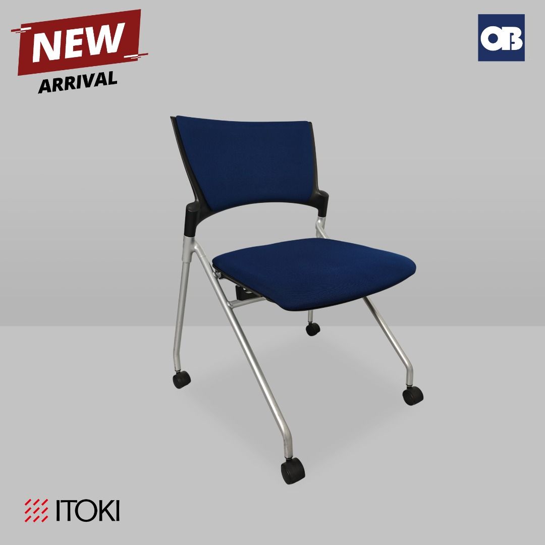 ITOKI Blue Fabric Folding Chair with Wheels (Category: Office Furniture & Fixtures) located in Quezon City. Submitted by officebustersph (Listing ID 1445616605, Image 1). Description: Description: The Itoki folding chair features a durable steel frame combined with a comfortable fabric seat. Designed with wheels for easy movement, it can be folded and stored efficiently, making it ideal for meeting rooms, training areas, and flexible office space