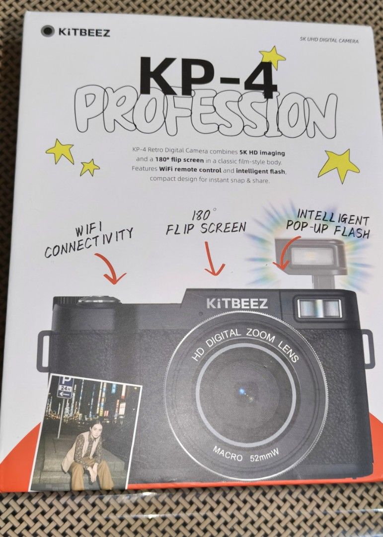 Kitbeez KP-4 Profession Digital Camera (75 MP) (Category: Cameras) located in Trece Martires City. Submitted by prelovedby84 (Listing ID 1445671364, Image 1). Description: - Kitbeez KP-4 Professional Camera - Built-in WiFi connectivity - Intelligent pop-up flash - 180-degree flip screen for versatile shooting - User manual and accessories included - Perfect for capturing all your precious memories - RFS: just stored, used once or twice only.