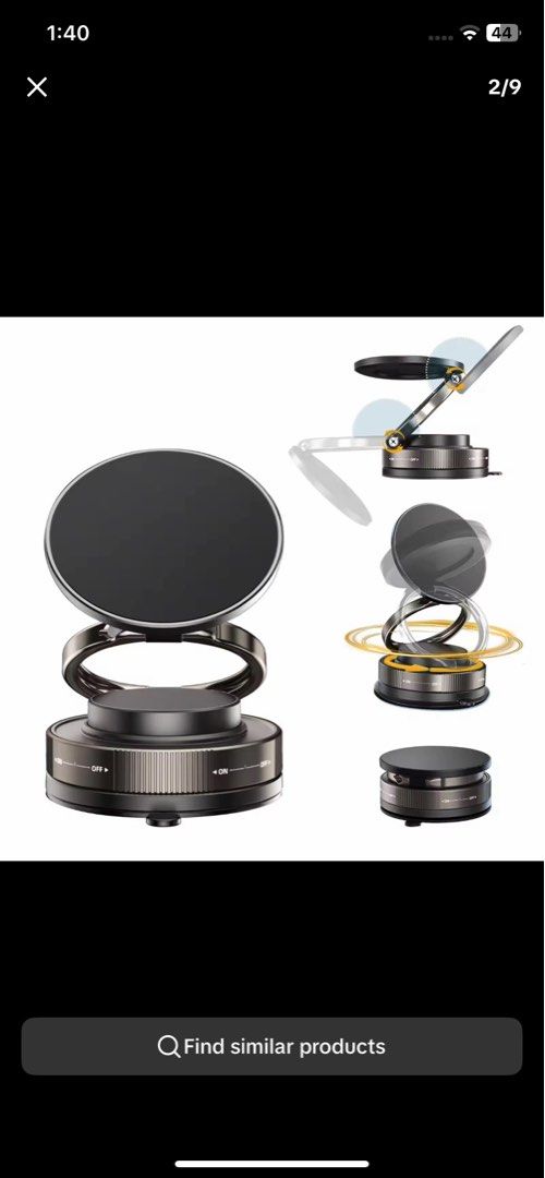 Magnetic Phone Stand with Ring Holder (Category: Mounts & Holders) located in Manila. Submitted by reginemarquez412 (Listing ID 1445702566, Image 1). Description: - Effortless one-handed phone operation - Automatic precise magnetic alignment - Easy pick-up and place functionality - Adjustable ring holder for customized viewing - Compact and versatile accessory - Perfect for watching videos and video calls.