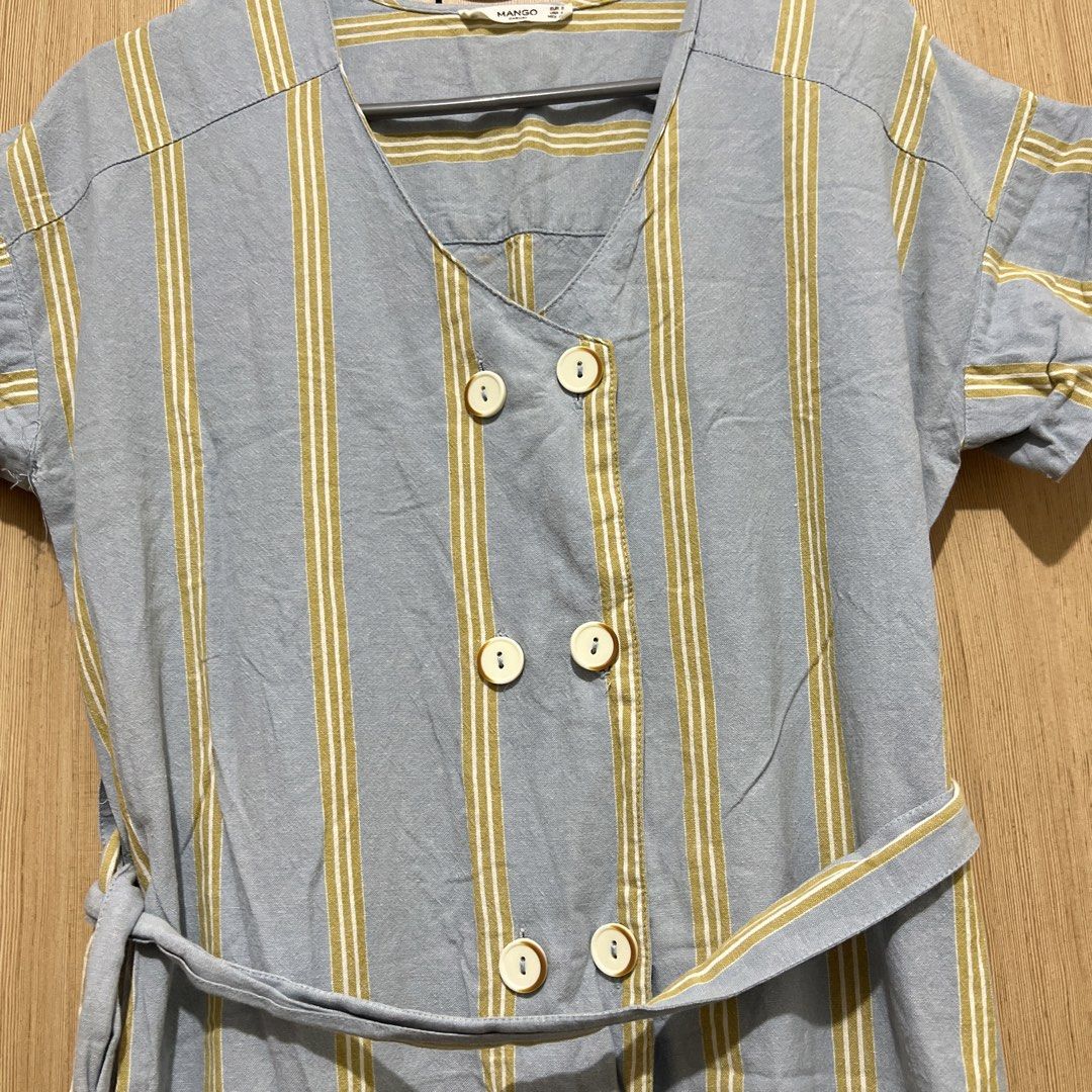 Mango Striped Dress with Belt (Category: Dresses) located in Quezon City. Submitted by goodiesofmnl (Listing ID 1445738859, Image 2). Description: button down with detachable fabric belt issue: light stains on inside & back (check pics) dm for measurements & when worn pics.