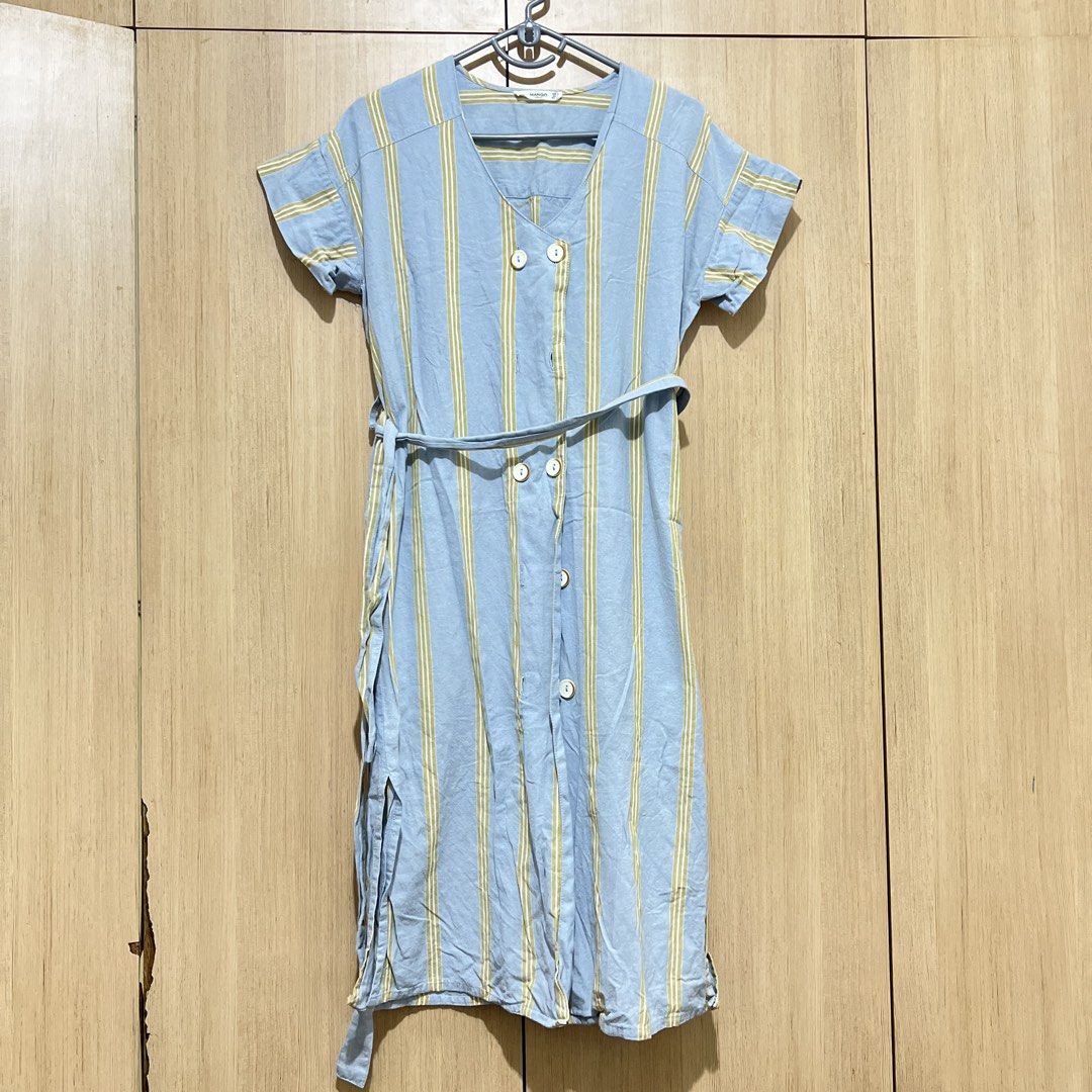Mango Striped Dress with Belt (Category: Dresses) located in Quezon City. Submitted by goodiesofmnl (Listing ID 1445738859, Image 1). Description: button down with detachable fabric belt issue: light stains on inside & back (check pics) dm for measurements & when worn pics.