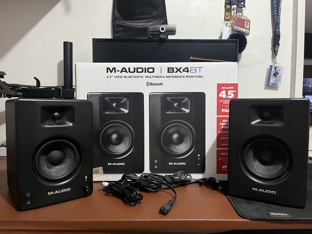 M-Audio BX4 BT (Category: Soundbars, Speakers & Amplifiers) located in Manila. Submitted by sanchoooo (Listing ID 1445616683, Image 1). Description: FOR SALE: M-Audio BX4 BT OR SWAP: JBL Active studio monitors (pair) 4.5-inch Kevlar 1-inch silk dome Bluetooth RCA, 1/4” TRS, 3.5mm AUX 3.5mm headphone jack Volume, High EQ, Low EQ with box rfs: hindi na nagagamit price: 8,500 nego .