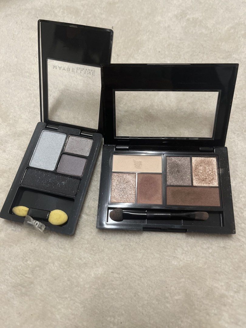 Maybelline Eyeshadow Palette (Sold as a Set) (Category: Makeup) located in Cagayan de Oro. Submitted by simplydecluttering_makeup (Listing ID 1445779497, Image 1). Description: I only used the palette with the browns and neutrals once. That’s it. Rfs: I don’t really use eyeshadows. Shipping from Cagayan de Oro via J&T. - Maybelline eyeshadow palette set - Includes two palettes - Features neutral, brown, and shimmery shades - One palette has grey 