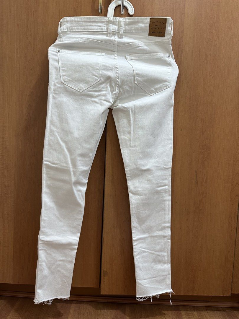 MNG Denim White Cropped Raw Hem Jeans (Category: Jeans) located in San Juan City. Submitted by nanahachis (Listing ID 1445756391, Image 2). Description: previous owner’s measurements ♡ bust: 36 in waist: 28 in hip: 35 in height: 4’11 / 150 cm feel free to send a message for more details / photos location: san juan city, metro manila mop: gcash mod: jnt or sdd shipping usually every wed & fri or when i have free time ! will let you know in advance