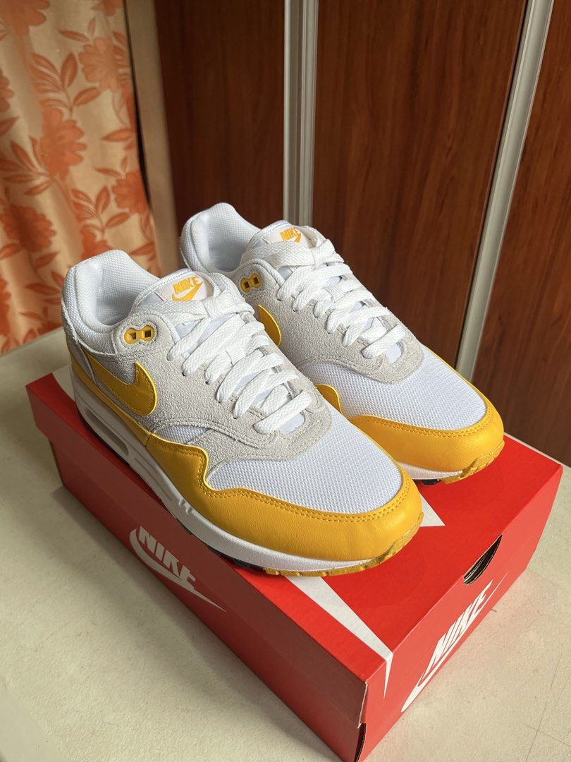 Nike Air Max 1 Essential University Gold (Category: Casual Shoes) located in Quezon City. Submitted by somebanothings (Listing ID 1445663409, Image 1). Description: Nike Air Max 1 Essential University Gold - new and unused, with box Size: 8USM 9.5USL 7UK 41EU Loc: Welcome Rotonda, Quezon City Price is fixed already. Not for swap..