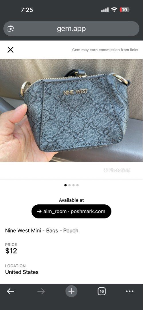 Original Nine West Mini Pouch Bag with silver chain (Category: Purses & Pouches) located in Manila. Submitted by shayne2 (Listing ID 1445642918, Image 1). Description: Guaranteed Original. From US - Brand: Nine West - Color: Dark Grey - Features: Signature Nine West pattern, gold chain strap - Size: Mini, perfect for essentials - Style: Compact and easy to carry.