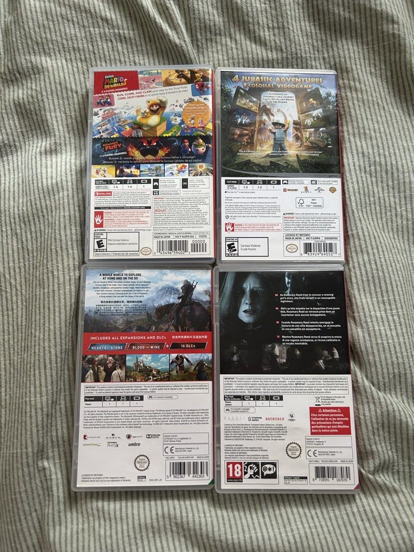 Nintendo Switch Games: Mario 3D world fury, LEGO Jurassic, 瑪利歐、巫師3、樂高 Remothered （分類：Nintendo 任天堂）位於 Hong Kong。 由 missabee 提交（商品編號 1445675909，圖片 2）。簡介： Take all for 600 Super Mario 3D World + Bowser’s Fury 225 2. LEGO Jurassic World 210 3. Remothered: Tormented Fathers 195 Selling four Nintendo Switch games. Includes Super Mario 3D World + Bowser's Fury, LEGO Jurassic World, The Witcher 3: Wild Hunt Complete Edition, and Remothered: Tormented Fat