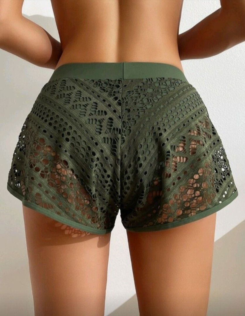 Olive green crochet short (Category: Shorts) located in Manila. Submitted by red_06 (Listing ID 1445663432, Image 2). Description: - Olive green crochet shorts - Comfortable elastic waistband - Delicate openwork design - Lightweight material - Relaxed fit - Perfect for beach cover-ups or layering - Versatile for summer wardrobe.