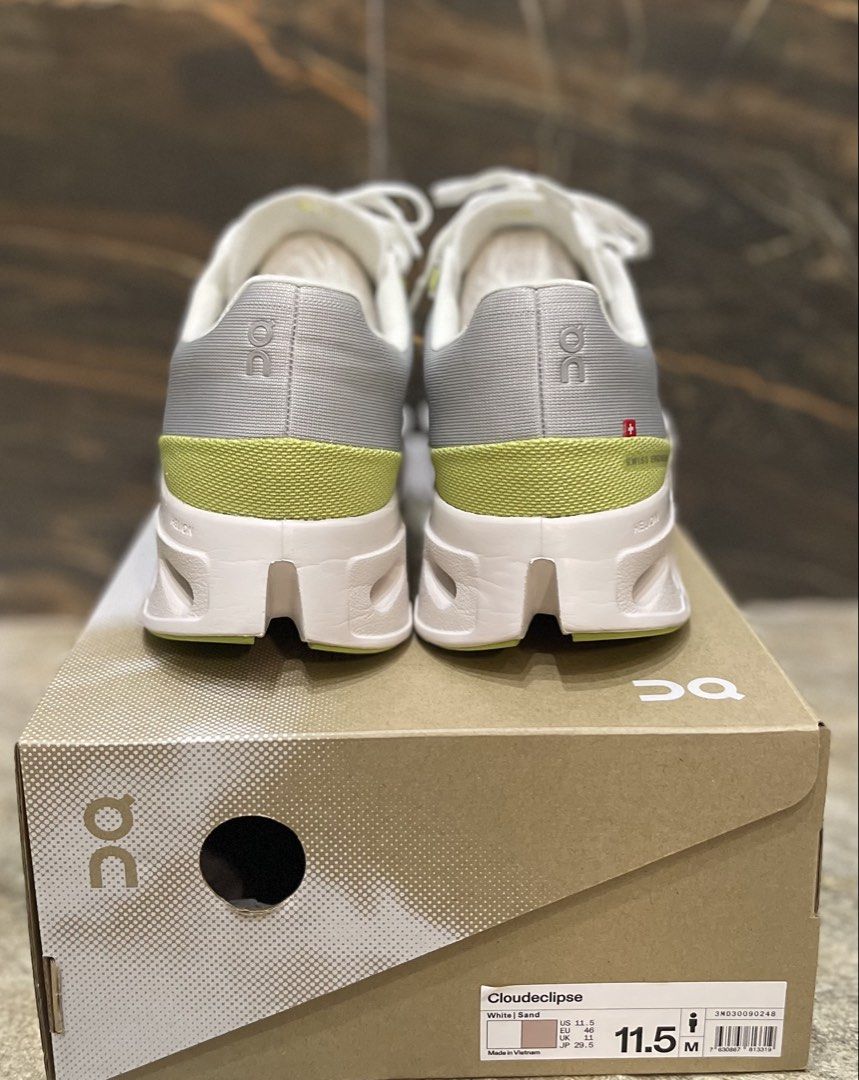 ON Cloud Eclipse Size 11.5 (Category: Sneakers) located in Quezon City. Submitted by jd.ph (Listing ID 1445624109, Image 3). Description: Slightly used but very good condition Colorway White / Sand Rare size 11.5 Complete with OG box and shoe insert Negotiable .
