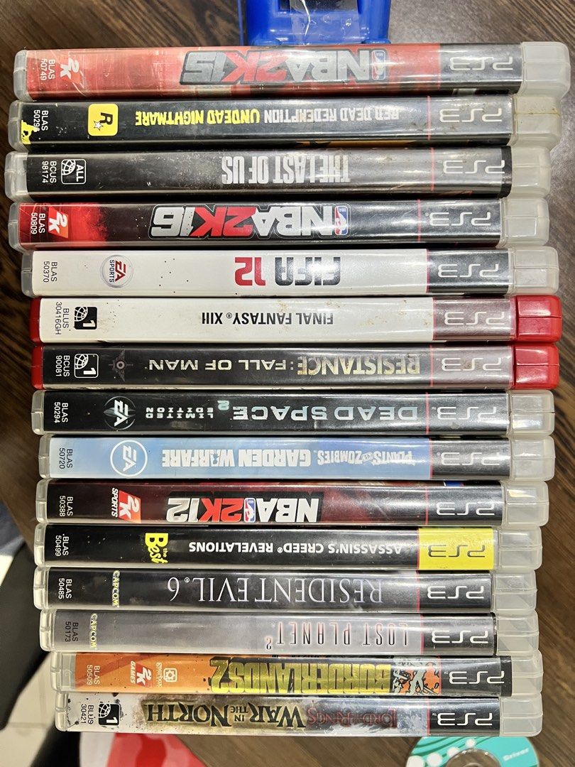 PS3 Games Bundle - NBA 2K, FIFA, Resident Evil, Borderlands & More (Category: PlayStation) located in Cebu City. Submitted by xperiaz3 (Listing ID 1445666521, Image 1). Description: 15 pcs PS3 games good as new complete with box and manual. Take all for p5,000 - NBA 2K12, 2K15, 2K16 - FIFA 12 - Resident Evil 5 - Resident Evil 6 - Borderlands 2 - Borderlands: The Pre-Sequel - The Last of Us - Dead Space - Resistance: Fall of Man - Final Fantasy XI