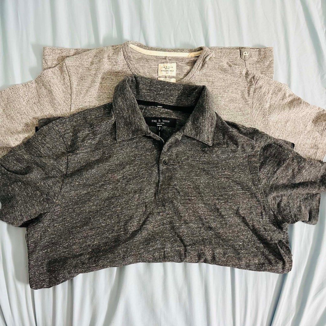 Rag & Bone Grey Marled T-Shirts (2) (Category: Shirts) located in Makati City. Submitted by sweetdeclutter (Listing ID 1445646923, Image 2). Description: - Two Rag & Bone t-shirts - Color: Marled Grey (one dark grey, one light grey) - Style: Casual wear - Features: Visible Rag & Bone tag on both.