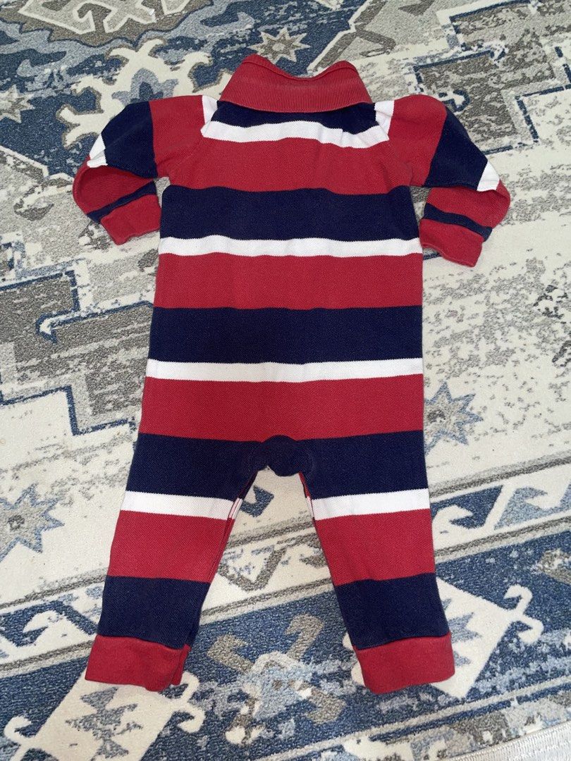 Ralph Lauren Baby Romper Red Navy White Stripes Size 9M (Category: Babies & Kids Fashion) located in Kuala Selangor. Submitted by celline29 (Listing ID 1445751177, Image 2). Description: - Cute Ralph Lauren baby romper - Size: 9 months - Design: Red, navy, and white stripes - Features: Long sleeves, collar, button closure at the neck - Versatile: Perfect for everyday wear or special occasions - Ada bulusss boleh trim.