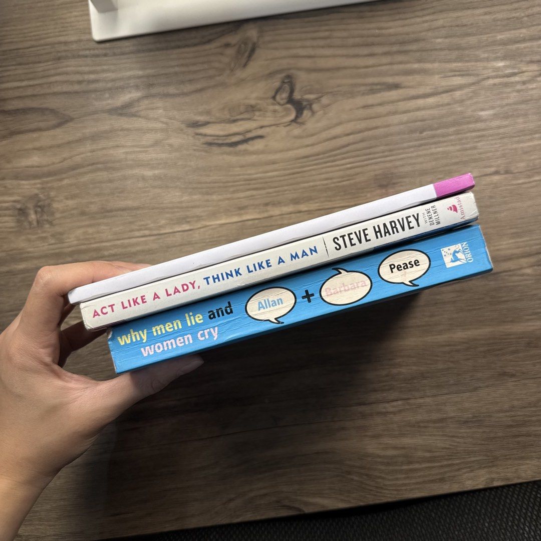 Relationship Books Bundle: Why Men Lie, Act Like a Lady, Never Chase Men (Category: Storybooks) located in Cavite. Submitted by gail_03 (Listing ID 1445773720, Image 2). Description: - 'Why Men Lie and Women Cry' by Allan & Barbara Pease - 'Act Like a Lady, Think Like a Man' by Steve Harvey - 'Never Chase Men Again' by Bruce Bryans - Essential reads for anyone looking to understand relationships better. - Perfect for gaining insights into male an