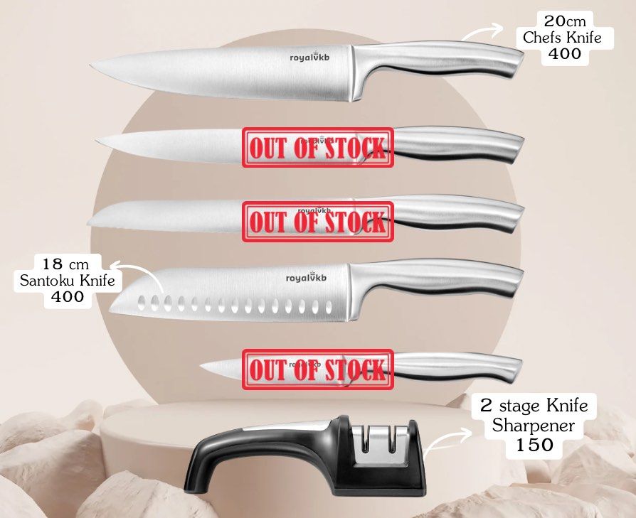 RoyalKVB knife (Category: Knives & Chopping Boards) located in Quezon City. Submitted by glezylda29.95 (Listing ID 1445748133, Image 1). Description: Royalvkb knife Santoku knife- 400 Chef’s knife-400 Knife sharper-150 Set of 3: 850 No lowballing .