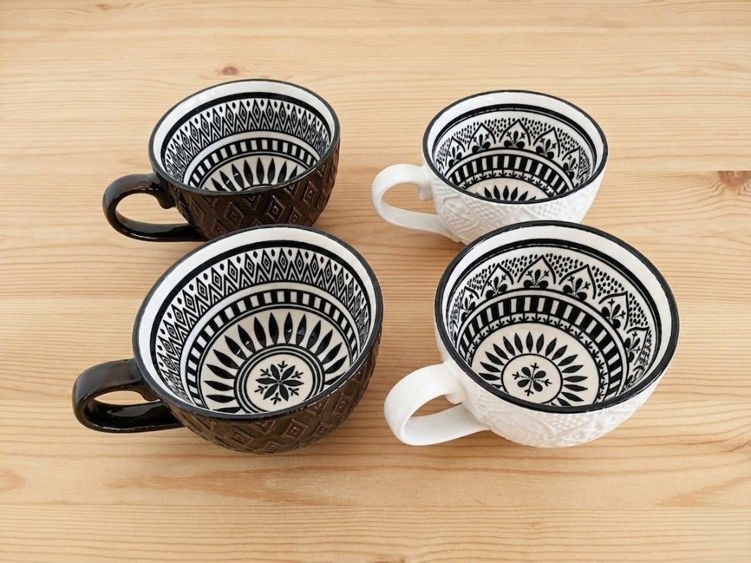 Set of 4 Bohemian Ceramic Coffee Cups