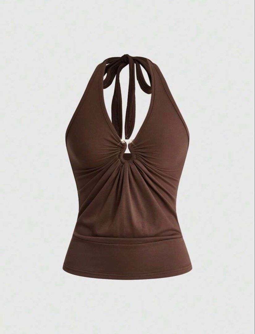 SHEIN Brown Halter Neck Top with Ring Detail (Category: Sleeveless) located in Manila. Submitted by d5nch1 (Listing ID 1445654670, Image 1). Description: .