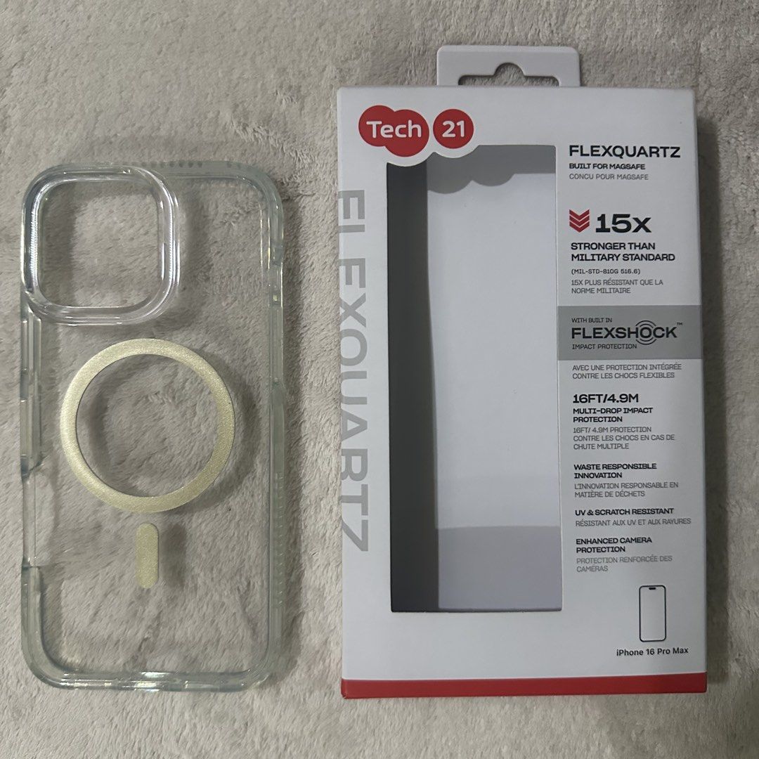Tech21 FlexQuartz iPhone 16 Pro Max Case (MagSafe Compatible) – Gold (Category: Cases & Sleeves) located in Quezon City. Submitted by elysianpieces.ph (Listing ID 1445712883, Image 1). Description: ~ Tech21 FlexQuartz iPhone 16 Pro Max Case (MagSafe Compatible) – Gold ~ Authentic ~ ❗️Minor scratches and slight yellowing from normal use, manage expectations ~ No cracks or major flaws ~ With original box ~ Discount if getting more than 1 phone case