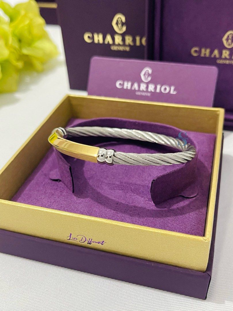 Authentic Charriol Better Half Bangle Steel/Yellow gold (Category: Bracelets) located in Taguig. Submitted by shopperone_usa (Listing ID 1445929942, Image 2). Description: 🔹 ON HAND in Manila, ready to ship 🔹💯 Authentic & Brand New 🔹 Sourced directly from the Brand’s official store 🔹 04-104-1273-0 Available Size: S M L Stainless steel cable (5mm) bangle Yellow Gold PVD rectangular prism decor with easy on & off magnetic clasp 🔹 COPYRIGHTS &