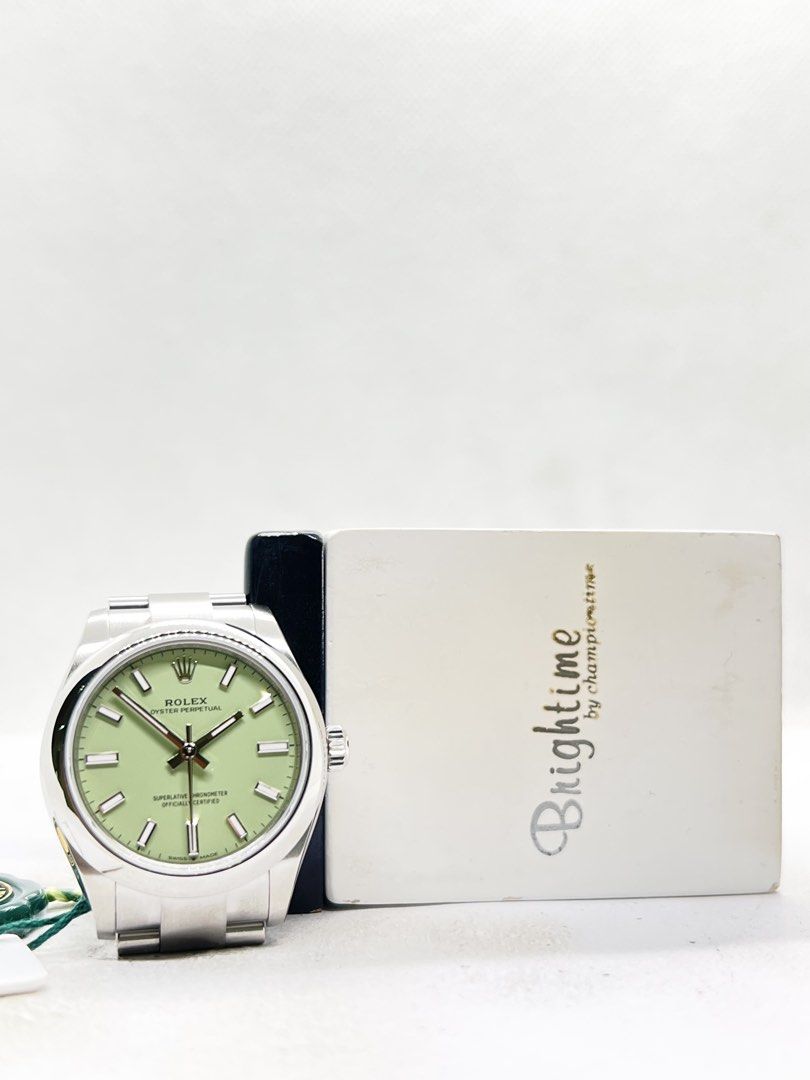 Brand New Rolex Oyster Perpetual 31 277200 Pistachio Green Dial Automatic Steel Casing Bracelet ( June 26 ) (Category: Watches) located in Singapore. Submitted by brightime (Listing ID 1445866839, Image 3). Description: Brand New Rolex Oyster Perpetual 31 277200 Pistachio Green Dial Automatic Steel Casing Bracelet ** Brand New ** ** Partial Factory Stickers Intact ** Model : 277200 Also known as : Oyster Perpetual 31 Case size : 31mm Dial : Pista