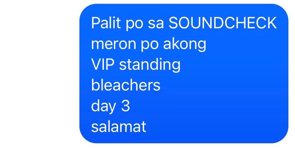 BTS ticket (Category: Events Tickets) located in Manila. Submitted by cheapetc (Listing ID 1445873260, Image 1). Description: PALIT lang po sa Soundcheck naghahanap ako soundcheck, day 3 salamat po ng marami.